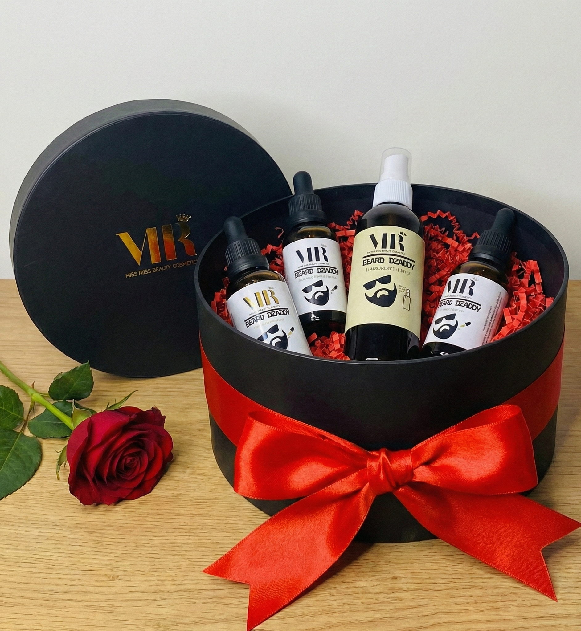 The Beard Dzaddy Valentine's Combo featuring three beard oils and a hydrating mist from Miss Rhee Beauty.
